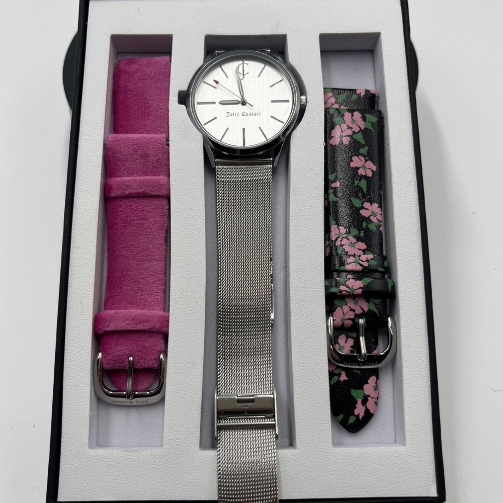 Juicy Couture Silver Mesh Bracelet Watch Extra Bands Gift Model: JC1005SINT